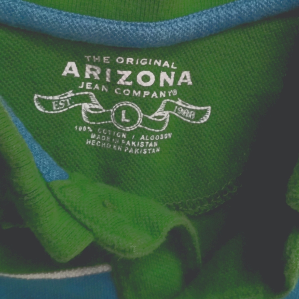 Arizona Youth Striped Short Sleeve Polo Shirt. Size L /G (14-16). Blue, Green - Picture 3 of 13